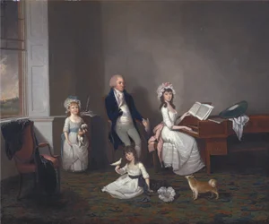 John Richard Comyns från Hylands, Essex, med sina döttrar
